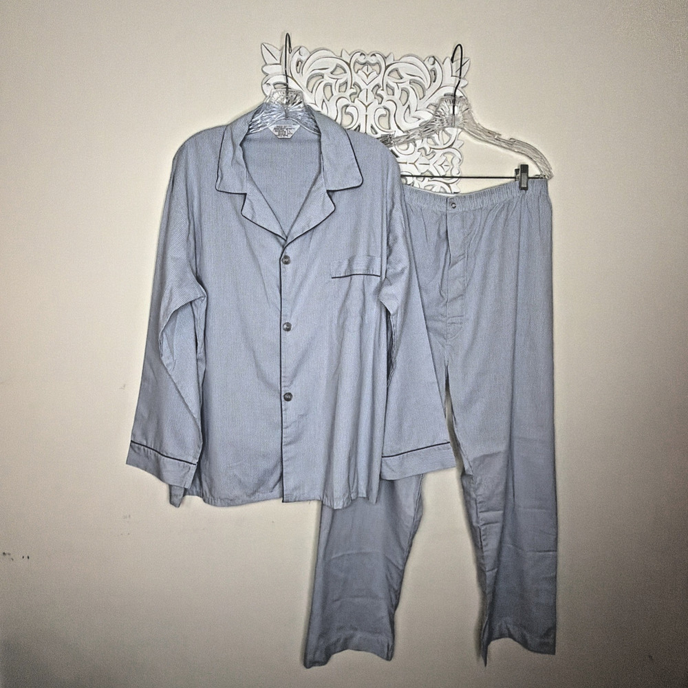 SEARS Men's LARGE 42/44 Sleepwear Pajama Set Long Sleeves Top & Pants VTG Taiwan